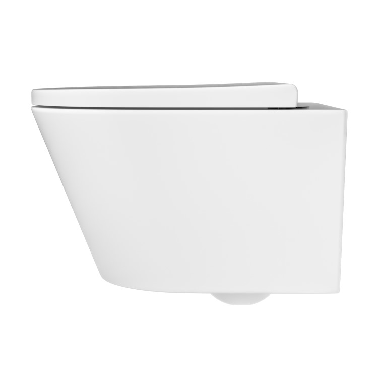 Wall Hung Rimless Toilet with Soft Close Seat, White Glass Sensor Flush Plate, 820mm Frame & Cistern – Newport