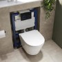 Wall Hung Toilet with Soft Close Seat Black Glass Sensor Pneumatic Flush Plate 820mm Frame & Cistern - Newport