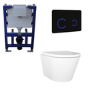 Wall Hung Rimless Toilet with Soft Close Seat, Black Glass Sensor Flush Plate, 820mm Frame & Cistern – Newport