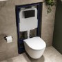 Wall Hung Rimless Toilet with Soft Close Seat, Matt Black Mechanical Flush Plate, 1168mm Frame & Cistern – Newport