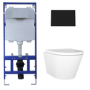 Wall Hung Rimless Toilet with Soft Close Seat, Matt Black Mechanical Flush Plate, 1168mm Frame & Cistern – Newport