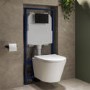 Wall Hung Rimless Toilet with Soft Close Seat, Matt Black Pneumatic Flush Plate, 1168mm Frame & Cistern – Newport