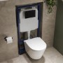 Wall Hung Rimless Toilet with Soft Close Seat, Matt Black Pneumatic Flush Plate, 1168mm Frame & Cistern – Newport