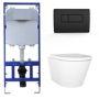 Wall Hung Toilet with Close Seat Matt Black Pneumatic Flush Plate 1170mm Frame & Cistern - Newport