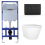 Wall Hung Rimless Toilet with Soft Close Seat, Matt Black Pneumatic Flush Plate, 1168mm Frame & Cistern – Newport
