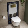 Wall Hung Rimless Toilet with Soft Close Seat, Brushed Brass Pneumatic Flush Plate, 1168mm Frame & Cistern – Newport