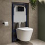 Wall Hung Toilet with Soft Close Seat Black Glass Sensor Pneumatic Flush Plate 1170mm Frame & Cistern - Newport