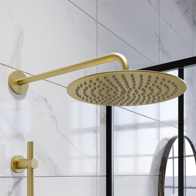 Brushed Brass Push Button 2 Outlet  Wall Mounted Thermostatic Mixer Shower Set with Hand Shower - Vance