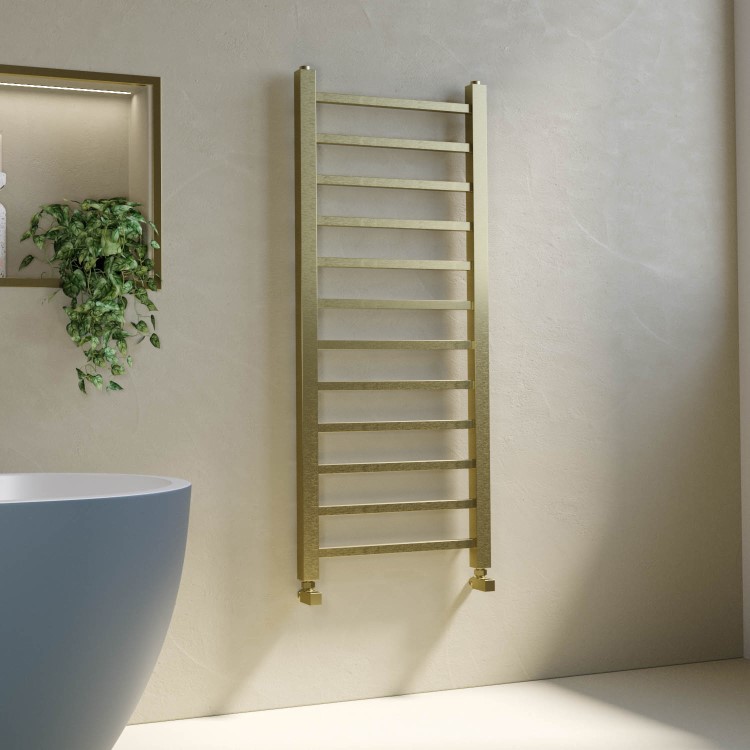 Brass Heated Towel Rail Radiator 1200 x 500mm with Pipe Kit and Cross Valves - Sonoran