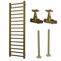 Brass Towel Radiator 1600 x 500mm with Pipe Kit and Straight Valves - Sonoran