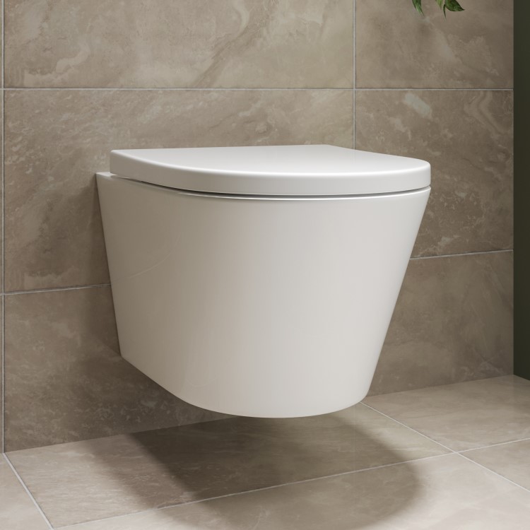 Wall Hung Toilet with Soft Close Toilet Seat, Brushed Bronze Pneumatic Flush Plate, 820mm Frame & Cistern - Newport