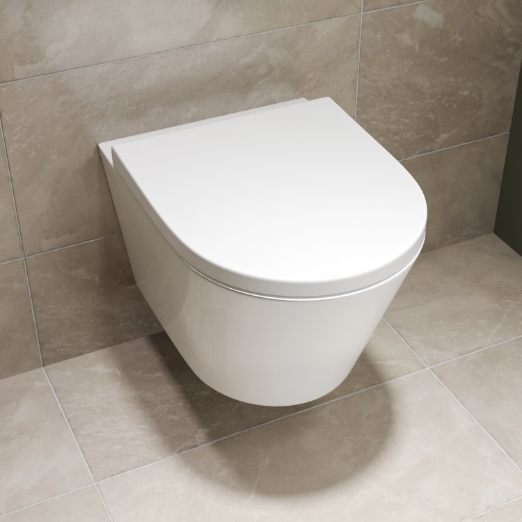 Wall Hung Toilet with Soft Close Toilet Seat, Brushed Bronze Pneumatic Flush Plate, 820mm Frame & Cistern - Newport