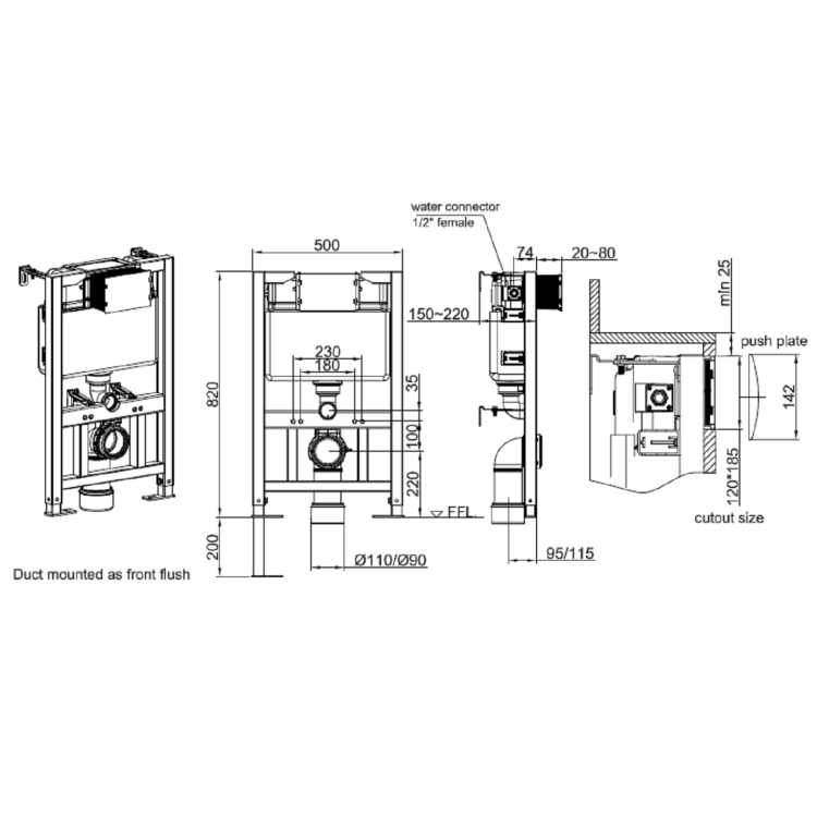 Wall Hung Smart Bidet Japanese Toilet & 1160mm Frame Cistern and Chrome Pneumatic Flush Plate - Purificare