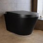 Matt Black Wall Hung Smart Bidet with Brushed Brass Pneumatic Flush Plate, 820mm Frame & Cistern – Purificare