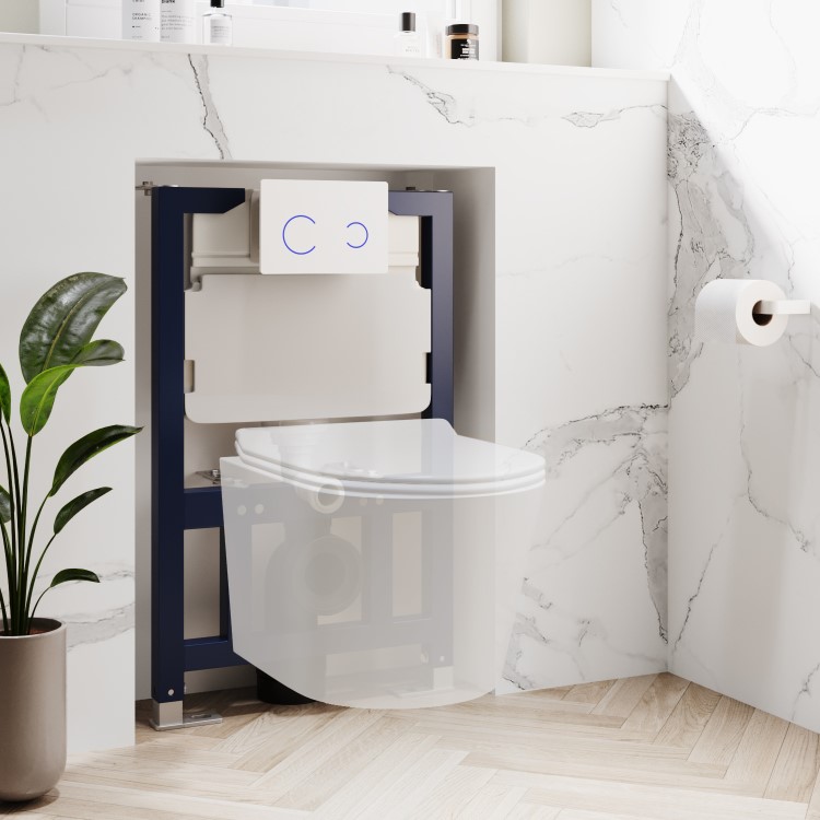 820mm Wall Hung Toilet Frame & White Glass Sensor Dual Flush Plate with Concealed Cistern - Purificare