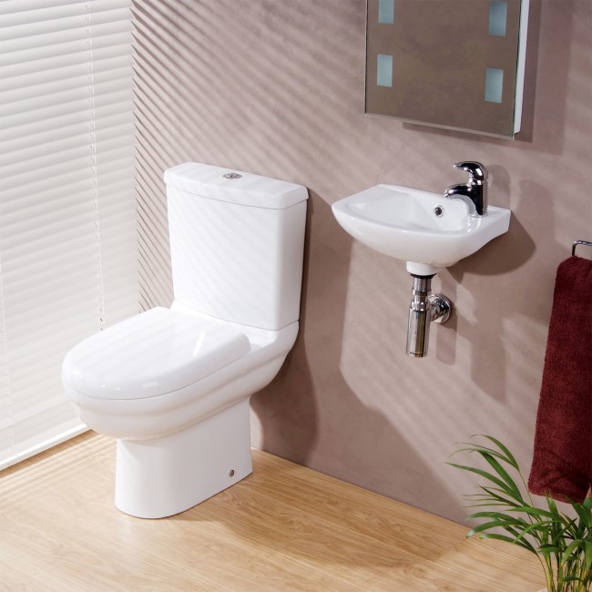 Cloakroom Suite with Wall Hung Basin Space Saving Toilet & Soft Close Seat - Micro