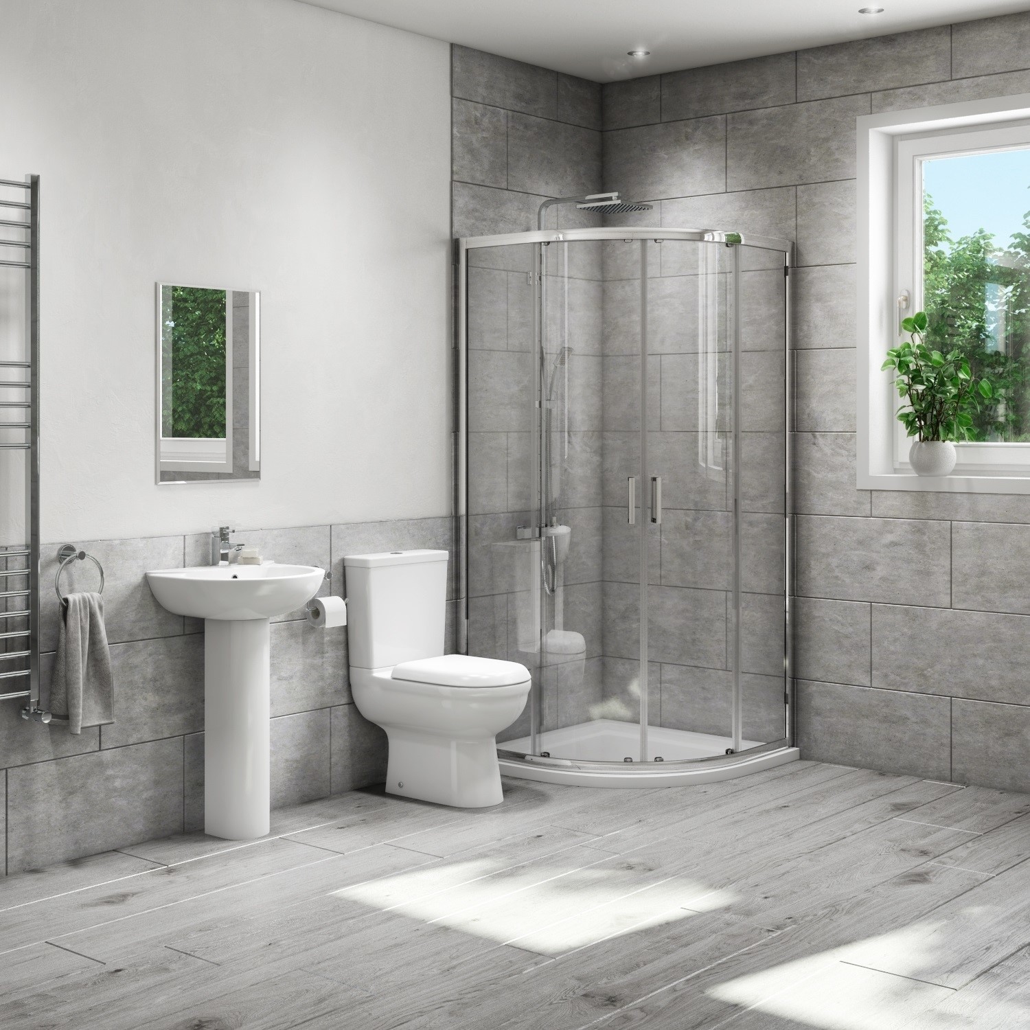 900mm Quadrant Shower Suite with Toilet Basin and Tray Micro