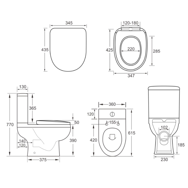 Close Coupled Toilet and 550mm Basin Vanity Unit Bathroom Suite - Classic