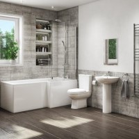 1700mm L Shaped Bath Suite with Toilet Basin Front Panel & Screen - Right Hand