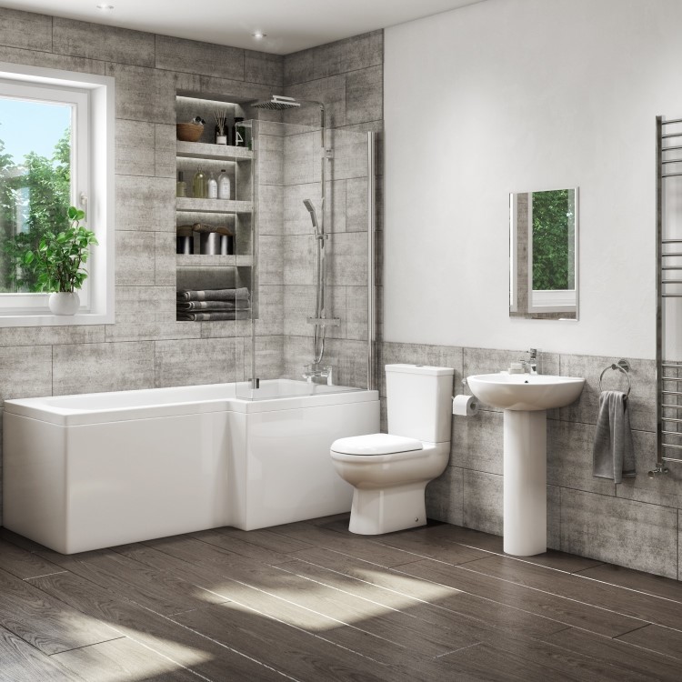1700mm L Shaped Bath Suite with Toilet Basin Front Panel & Screen - Right Hand