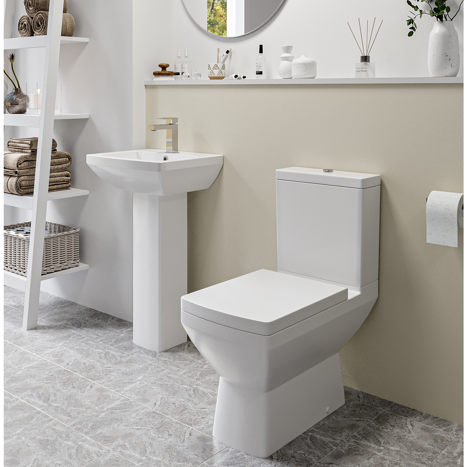 Tabor Close Coupled Toilet and Full Pedestal Basin Suite