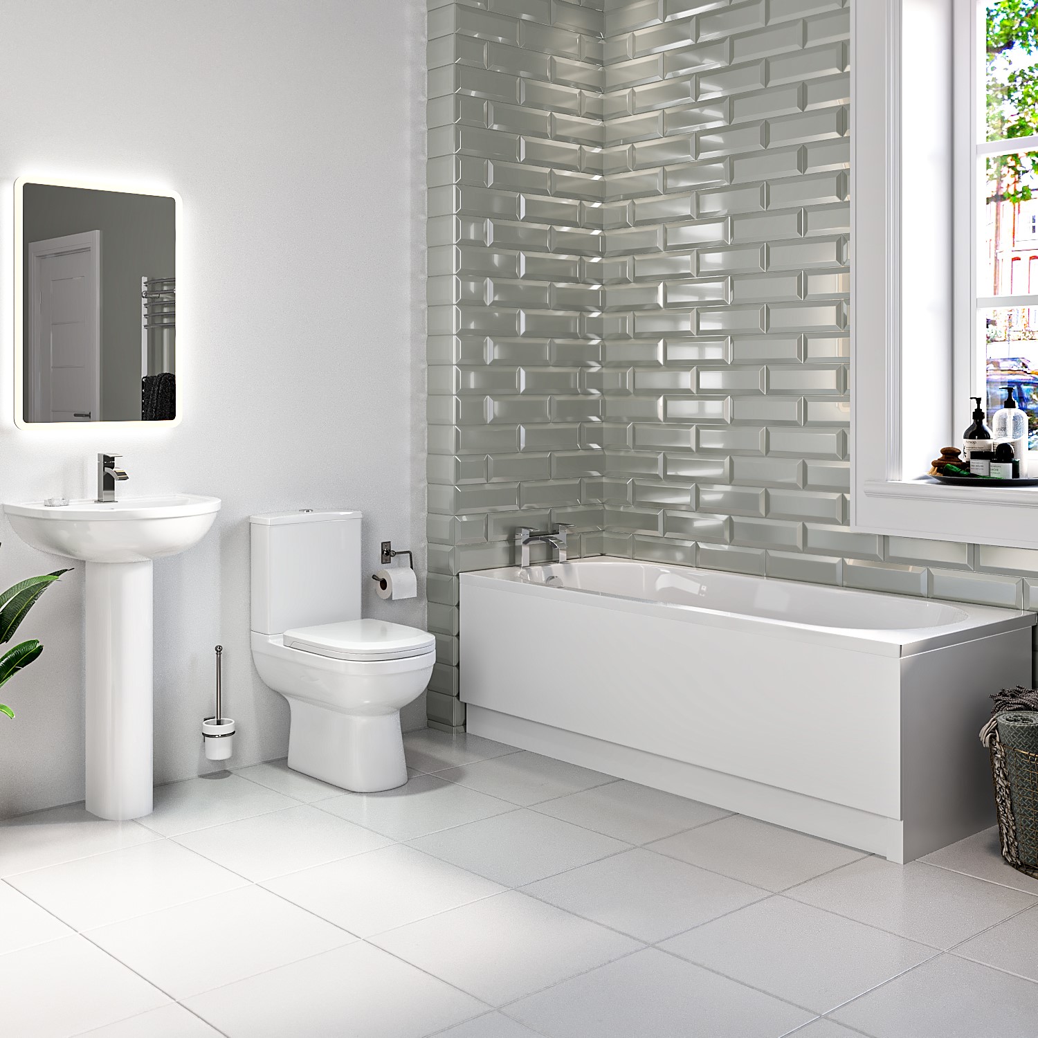 1700mm Straight Bath Suite with Toilet Basin & Front Panel - Addison