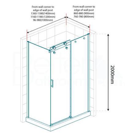 1000 x 800 Aquafloe Elite 8mm Sliding Shower Enclosure (Standard Glass)