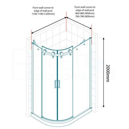1200 x 800 Aquafloe Elite ll 8mm Right Hand Offset Quadrant Enclosure