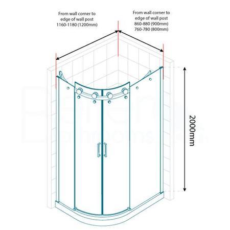 1200 x 900mm Offset Quadrant Sliding Shower Enclosure - Frameless