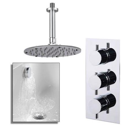 S9 Triple Valve with Rotondo Shower Head, Ceiling Arm, Filler & Overflow