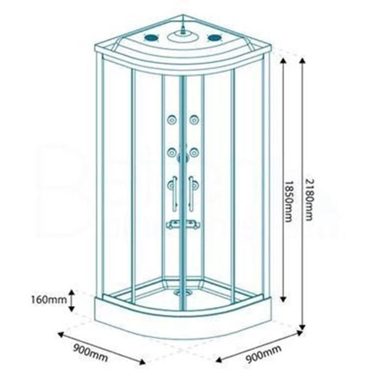900mm Quadrant Hydromassage Shower Cabin with Tray - Aqualine