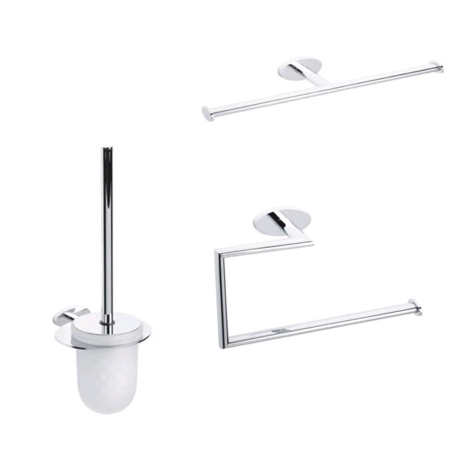 3 Piece Accessory Pack - Toilet Roll Holder Towel Ring & Toilet Brush - Polar Range