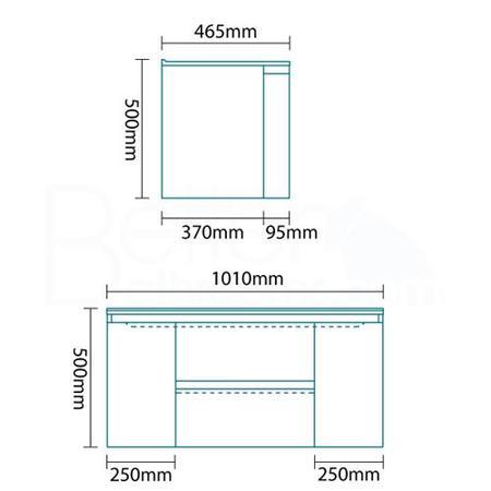 1010mm  Wall Hung Vanit Unit with Basin - Doors & Drawers - Voss