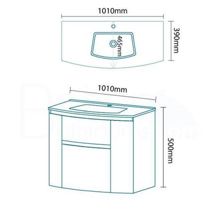 1010mm  Wall Hung Vanit Unit with Basin - Doors & Drawers - Voss