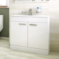 800mm Floorstanding Vanity Basin Unit - 2 Door - White - Aspen Compact Range