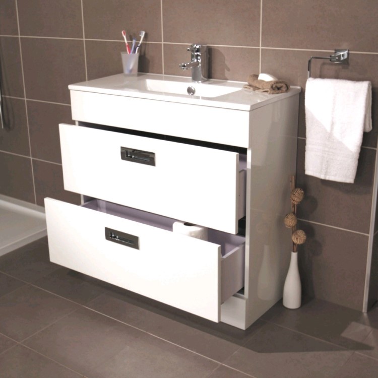 800mm Floor Standing Vanity Basin Unit - White Double Drawer - Aspen Range
