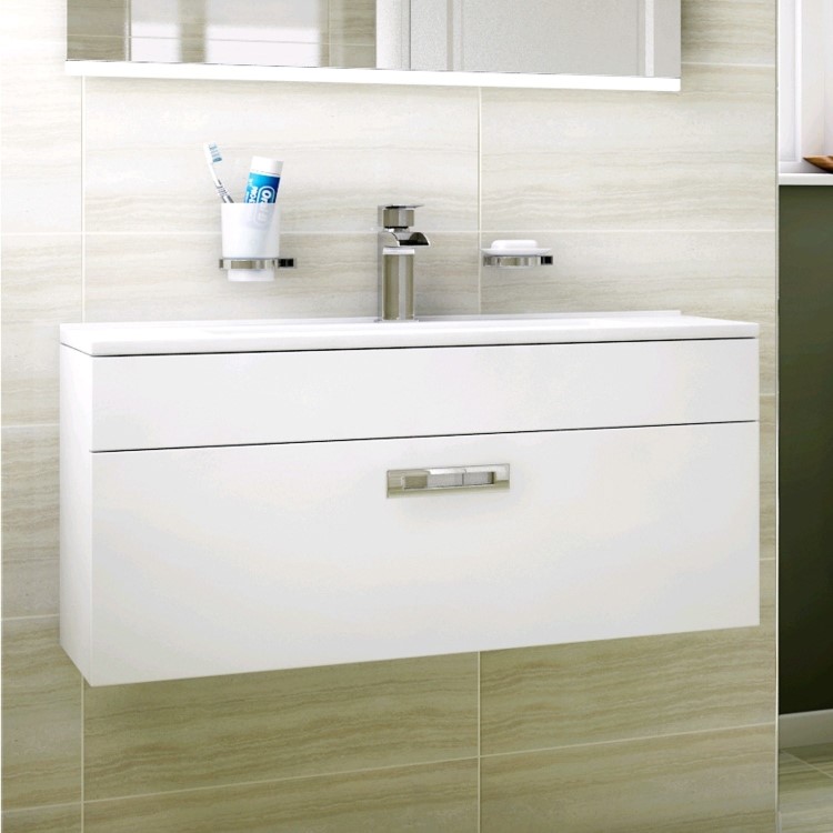 800mm Wall Hung Vanity Basin Unit - White Single Drawer - Aspen Range