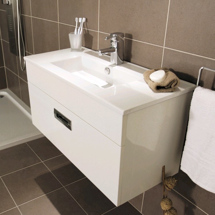 800mm Wall Hung Vanity Basin Unit - White Single Drawer - Aspen Range