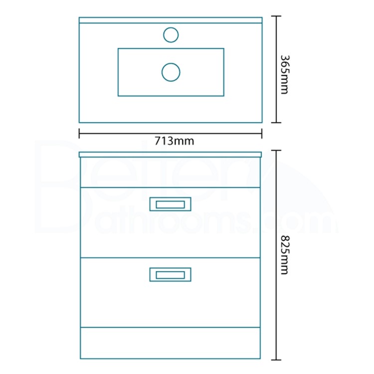 700mm Floor Standing Vanity Basin Unit - White Double Drawer - Aspen Range