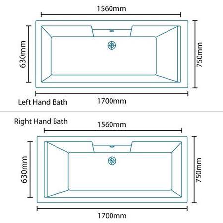 Left Hand Whirlpool Bath - Double Bath Screen - L1700 x W750mm - Tabor