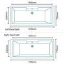 Left Hand Whirlpool Bath - Double Bath Screen - L1700 x W750mm - Tabor