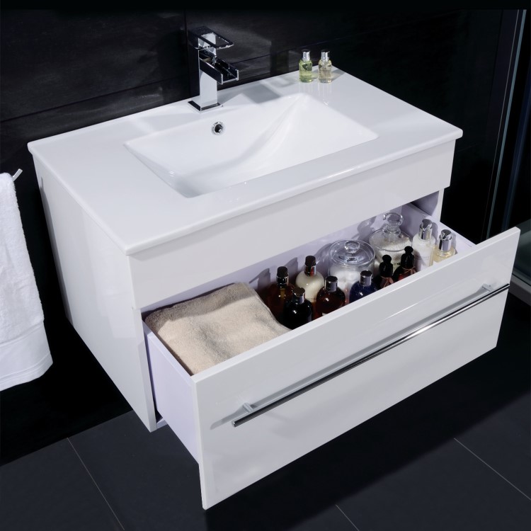 700mm Wall Hung Vanity Basin Unit - White Single Drawer - Aspen Range