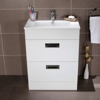 600mm Floor Standing Vanity Basin Unit - White Double Drawer - Aspen Range