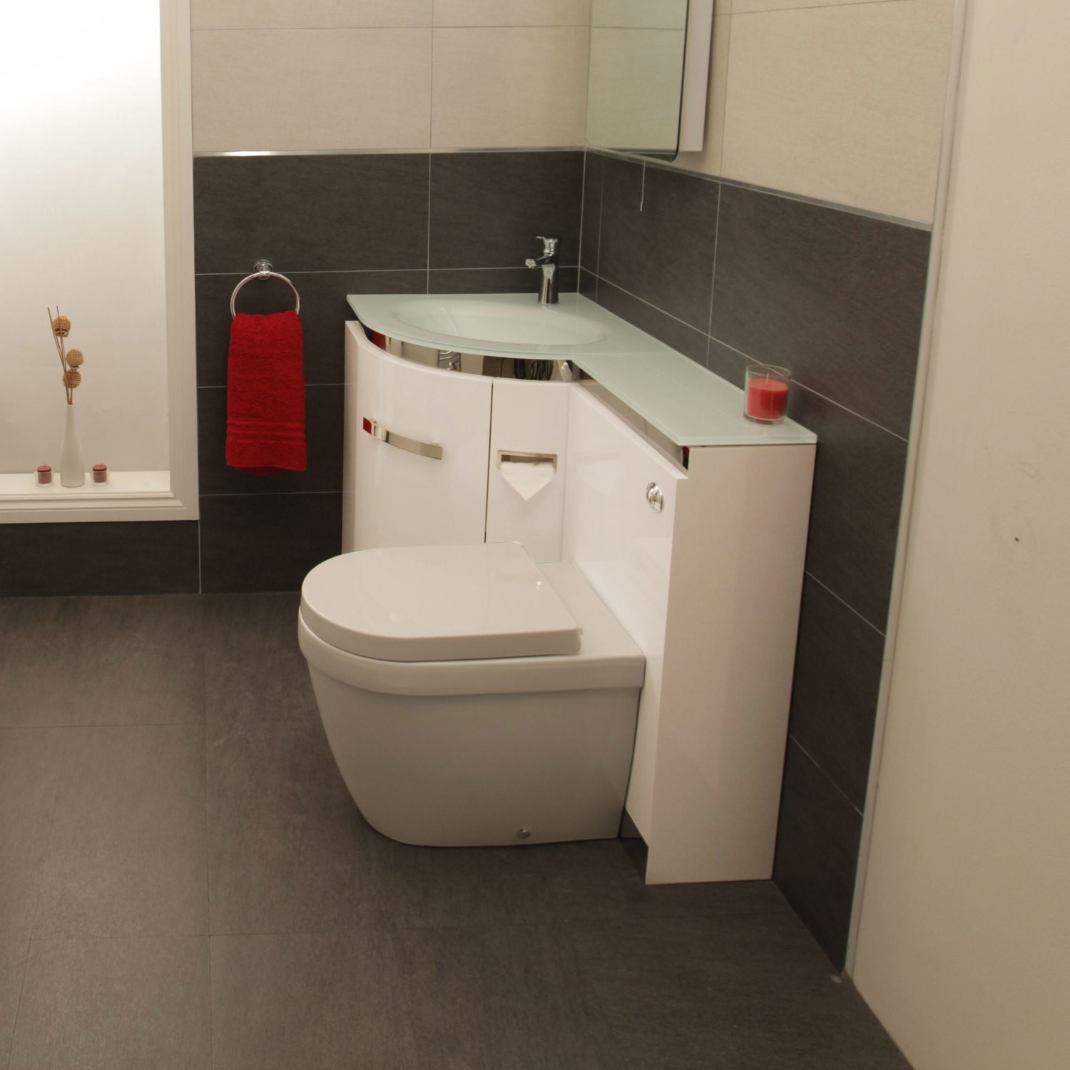 Aurora 1100mm Bathroom Vanity Unit Basin & Toilet Combined Furniture Left Hand White 