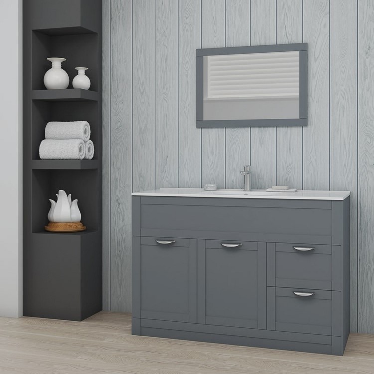 1000mm Floorstanding Vanity Basin Unit - Grey - Traditional Handle - Nottingham Range 
