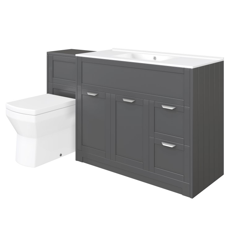 1000mm Floor Standing Combination Unit with Tabor Toilet - Grey Bathroom Storage Unit Traditional Handle - Nottingham Range