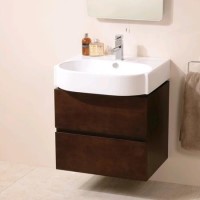 600mm Wall Hung Vanity Unit - Walnut Double Drawer Unit - Madrid Range