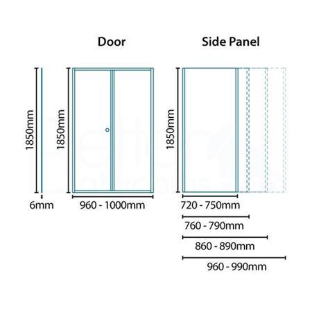 Bi Fold Door Enclosure 1000mm with Side Panel - 6mm Glass - Aquafloe Range