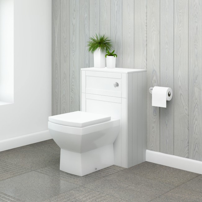 White Traditional WC Toilet Unit with Square Tabor Back to Wall Toilet and Concealed Cistern