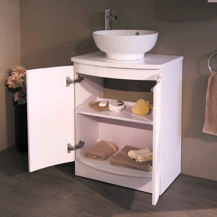 620mm Floorstanding Vanity Unit with Pacific Countertop Basin - White - Voss Range